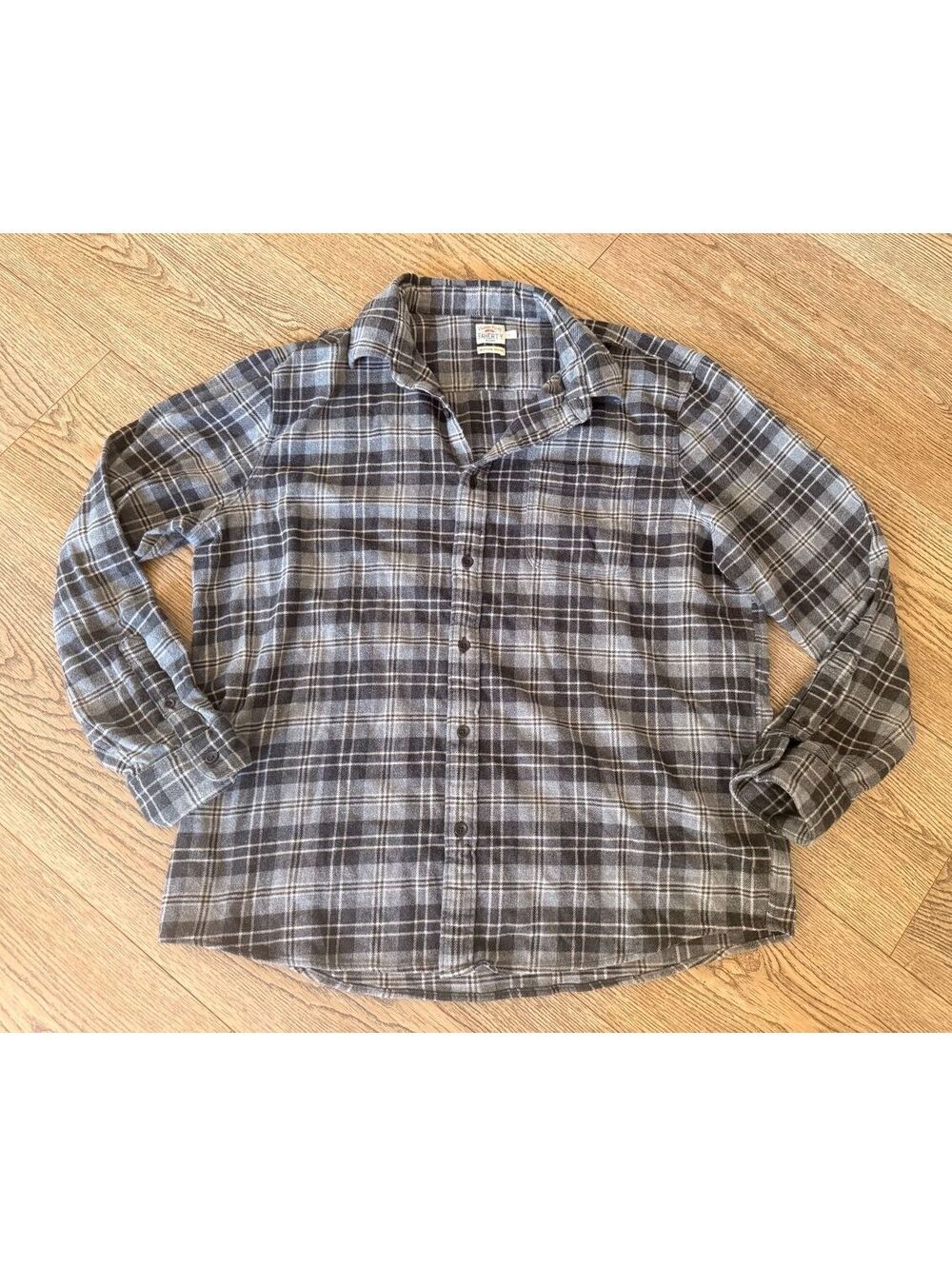 Faherty Men's XXL Flannel Shirt Gray Blue Plaid Organic Cotton Stretch